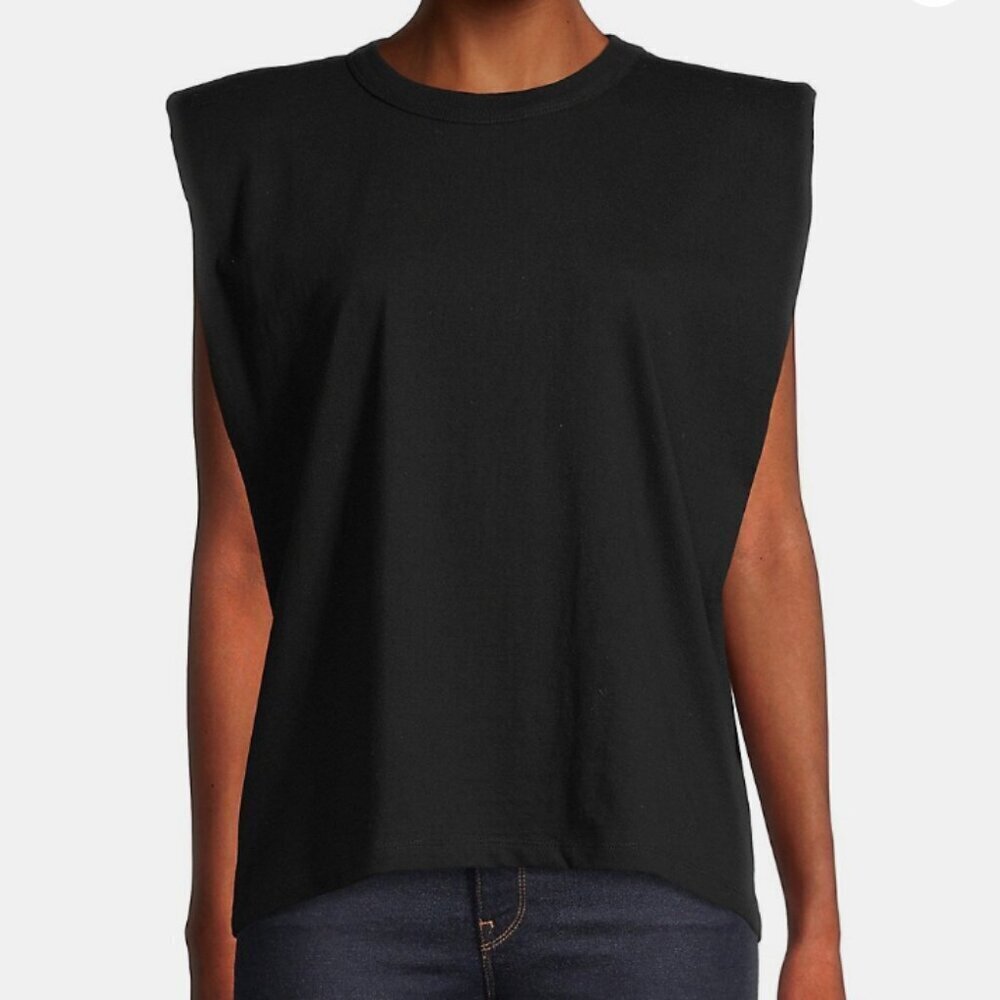 Design Lab Black Knit Sleeveless Aline Padded Shoulder Top XS